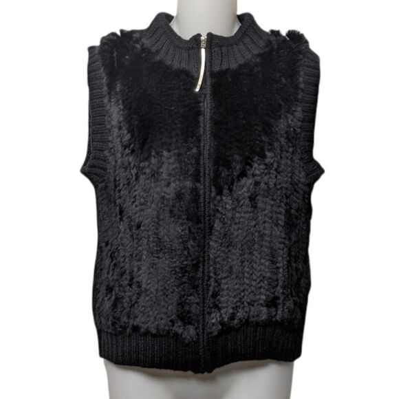 CABO Rabbit Fur Wool Minimalist Zip Front Vest L - Picture 1 of 6